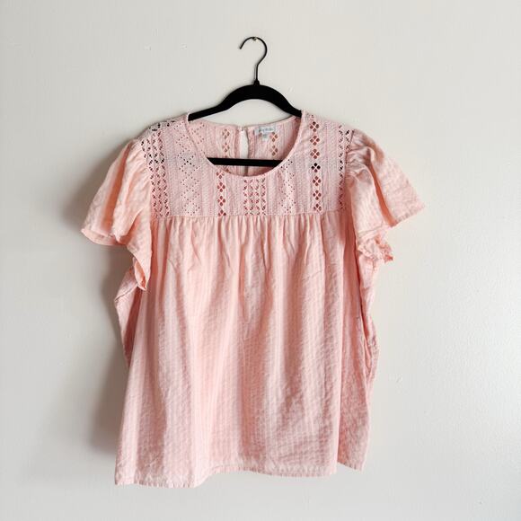 Ella Moss Pink Short Sleeve Eyelet Lace Ruffle Cotton Blouse - XXL - Picture 1 of 8